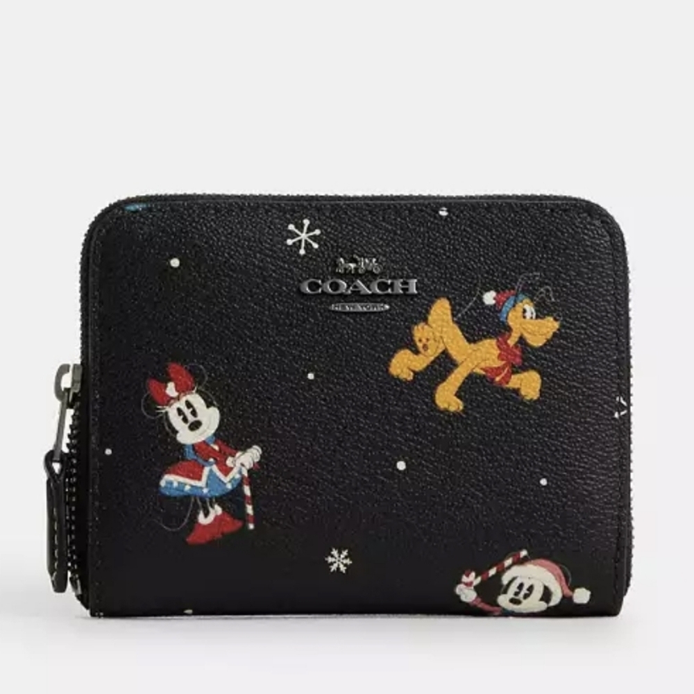 Coach Disney X Small Zip Around Wallet In Holiday Print